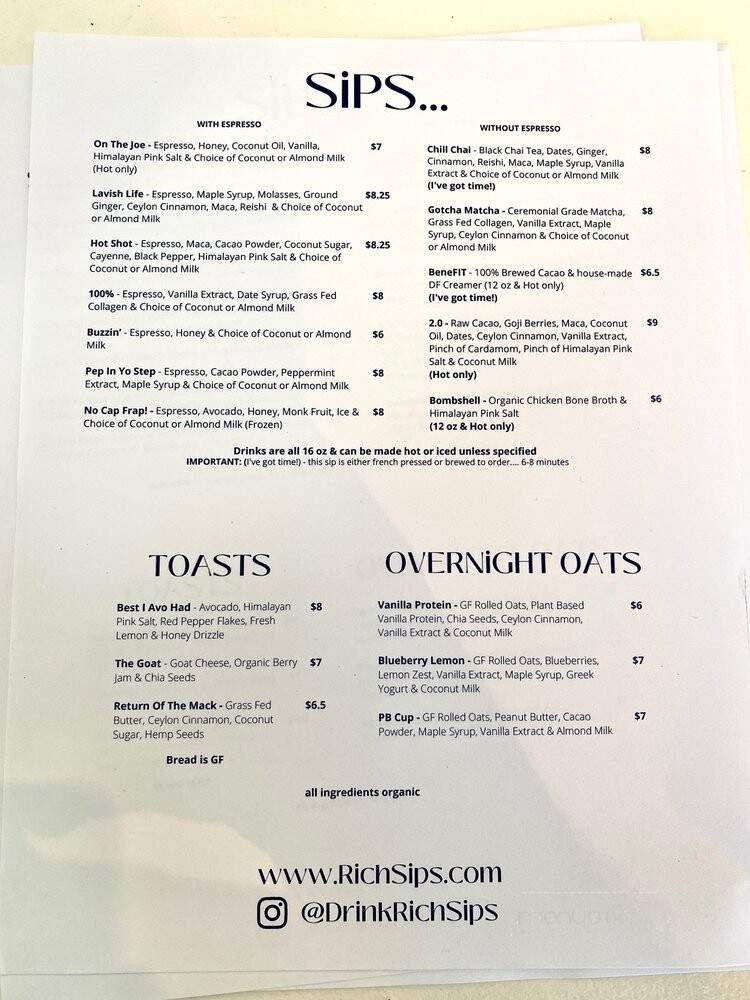 Rich Sips - San Diego, CA menu_pic