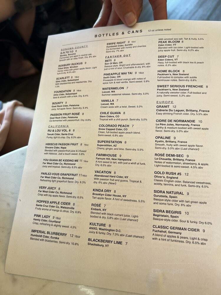 Pomme Cider Shop & Tap Room - Sonoma, CA menu_pic