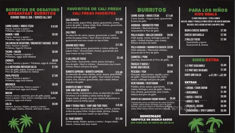 Cali Fresh Mexican Grill - San Diego, CA menu_pic
