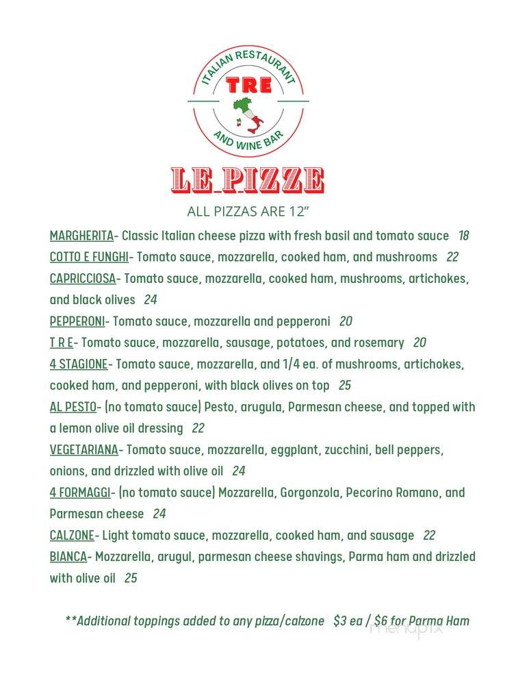 Tre Ristorante Italiano - Fairfield, CA menu_pic