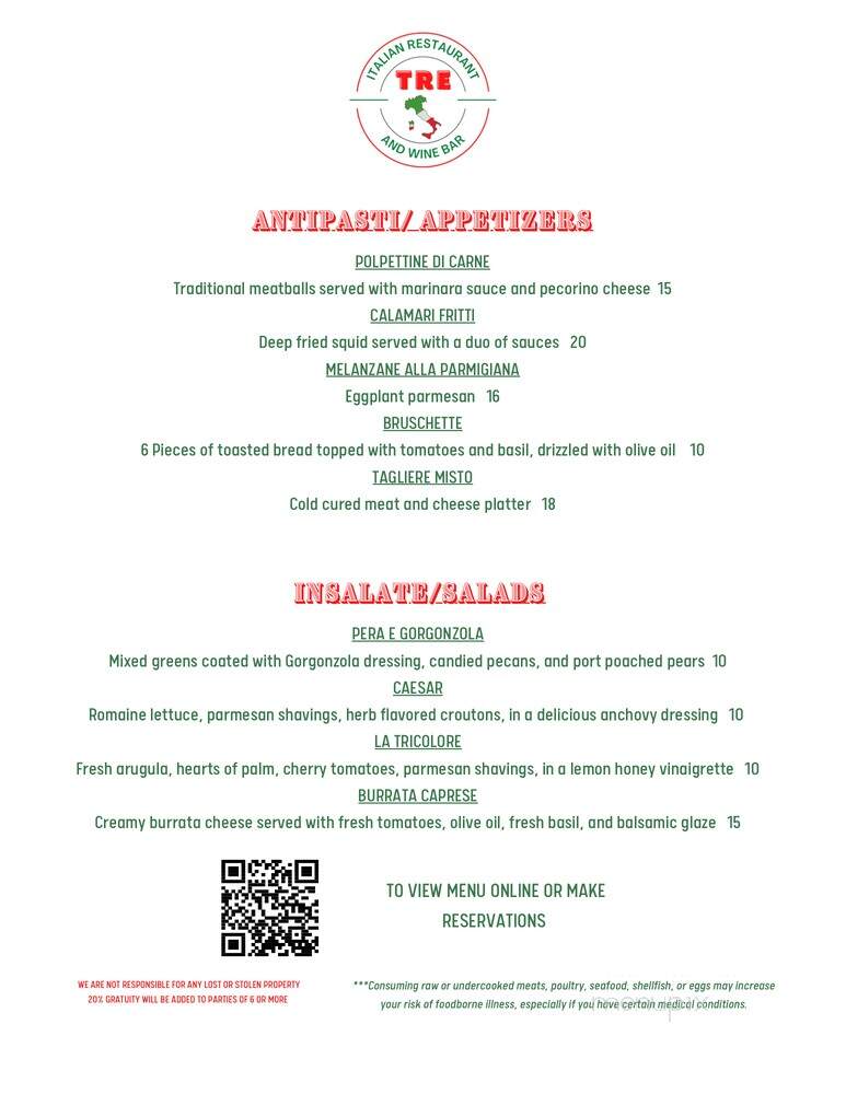 Tre Ristorante Italiano - Fairfield, CA menu_pic