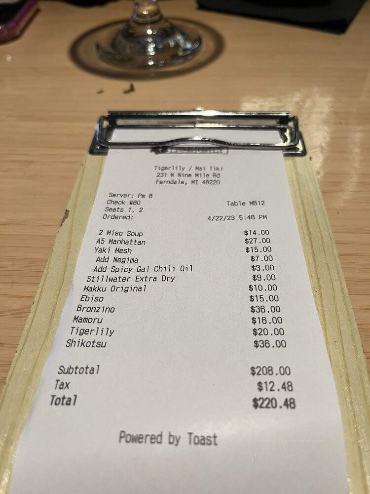 TigerLily - Ferndale, MI menu_pic