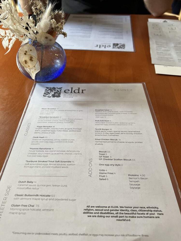 Eldr Restaurant - Asheville, NC menu_pic