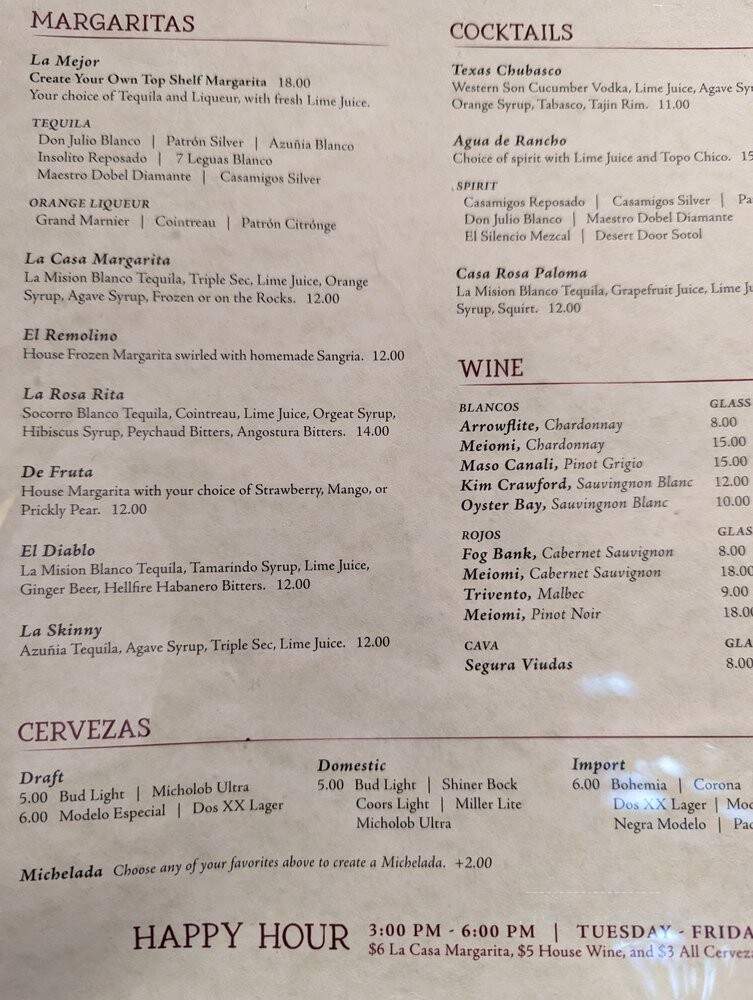 Casa Rosa Restaurant - Dallas, TX menu_pic