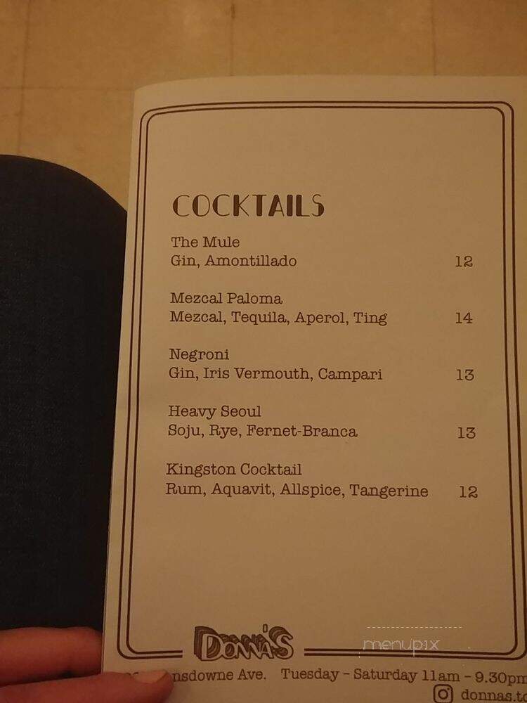 Donna's - Toronto, ON menu_pic