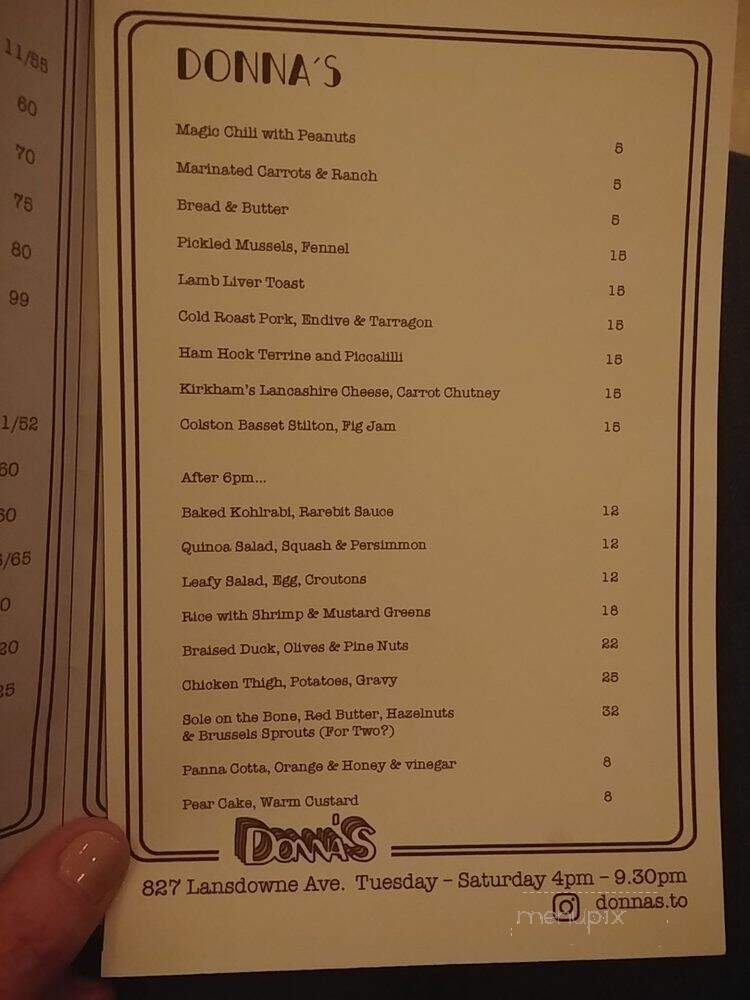 Donna's - Toronto, ON menu_pic