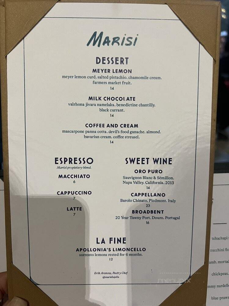 Marisi - La Jolla, CA menu_pic