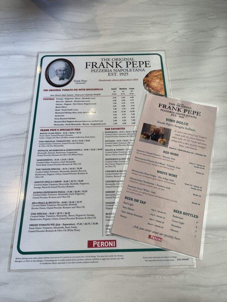 Frank Pepe Pizzeria Napoletana - Alexandria, VA menu_pic