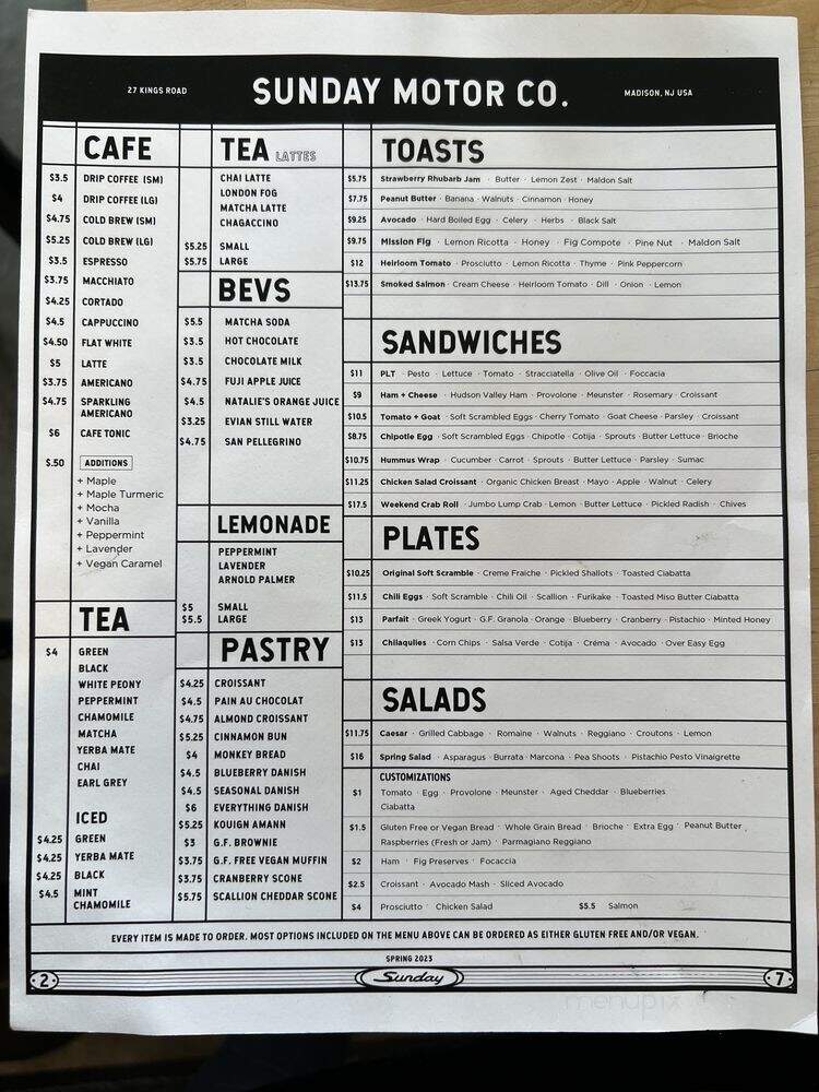 Sunday Motor Co Cafe - Madison, NJ menu_pic