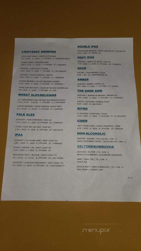 Pizza Coast Hiway - Redondo Beach, CA menu_pic