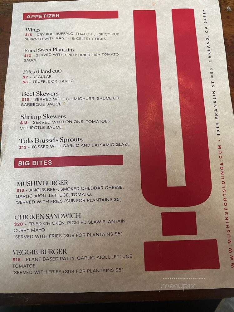 Mushin Sports Lounge - Oakland, CA menu_pic