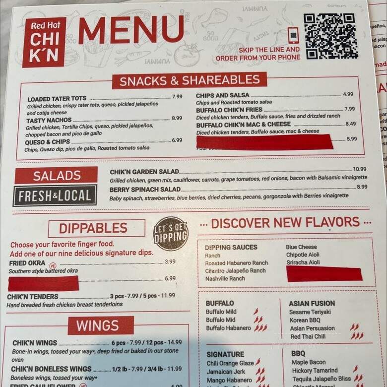Red Hot Chik'n - Plano, TX menu_pic
