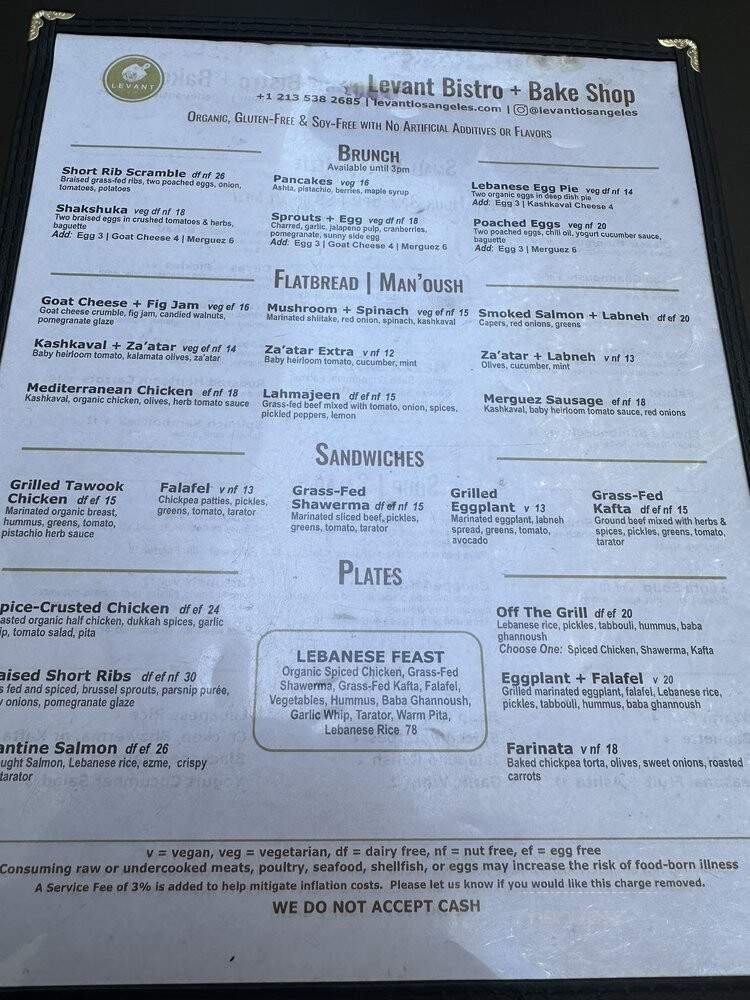 Levant Bistro + Bake Shop - Los Angeles, CA menu_pic