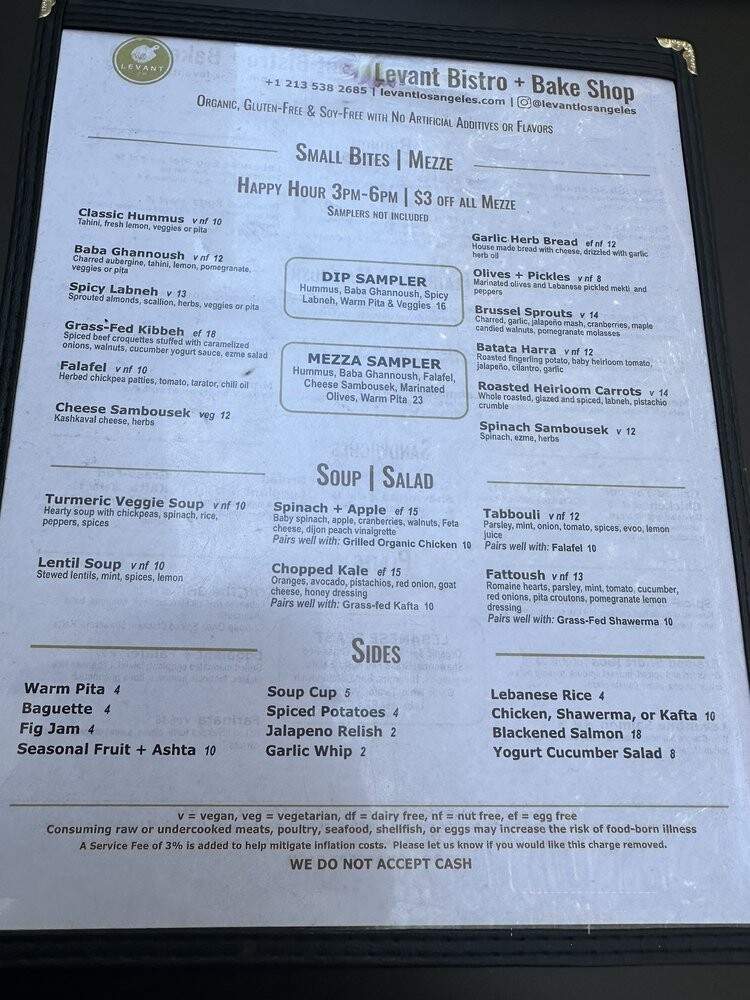 Levant Bistro + Bake Shop - Los Angeles, CA menu_pic