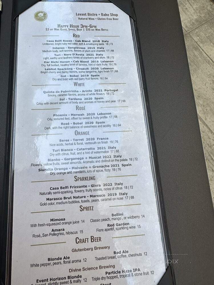 Levant Bistro + Bake Shop - Los Angeles, CA menu_pic