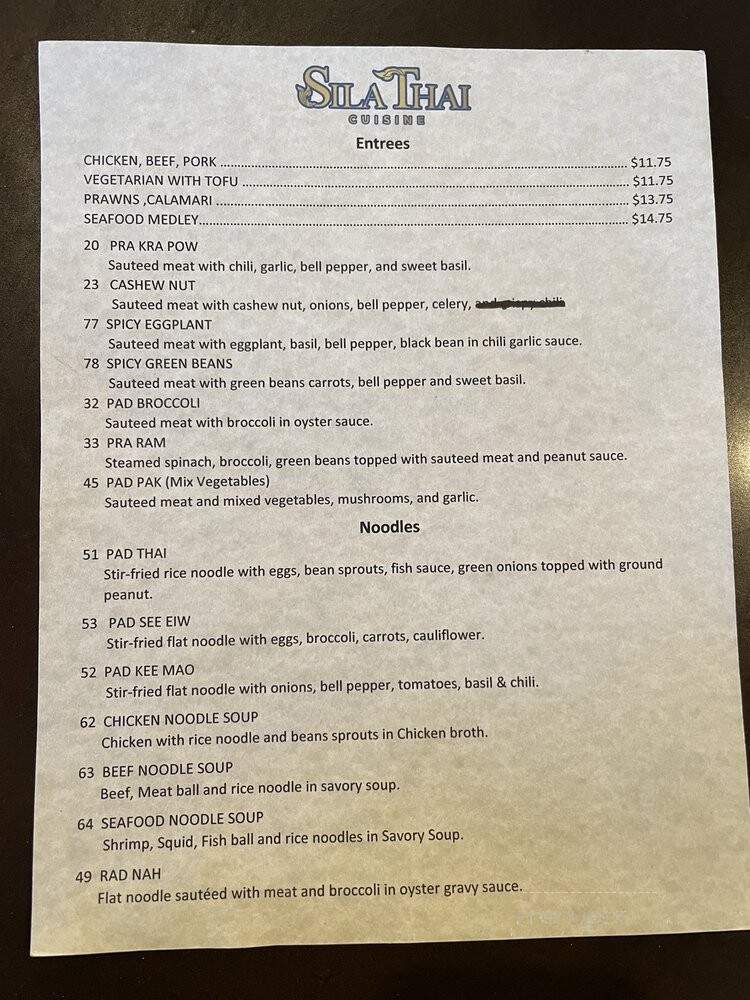 Sila Thai Cuisine - Rocklin, CA menu_pic