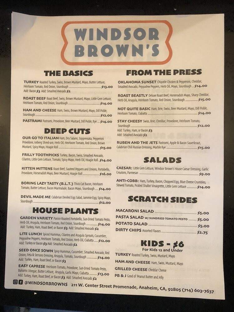 Windsor Brown's - Anaheim, CA menu_pic