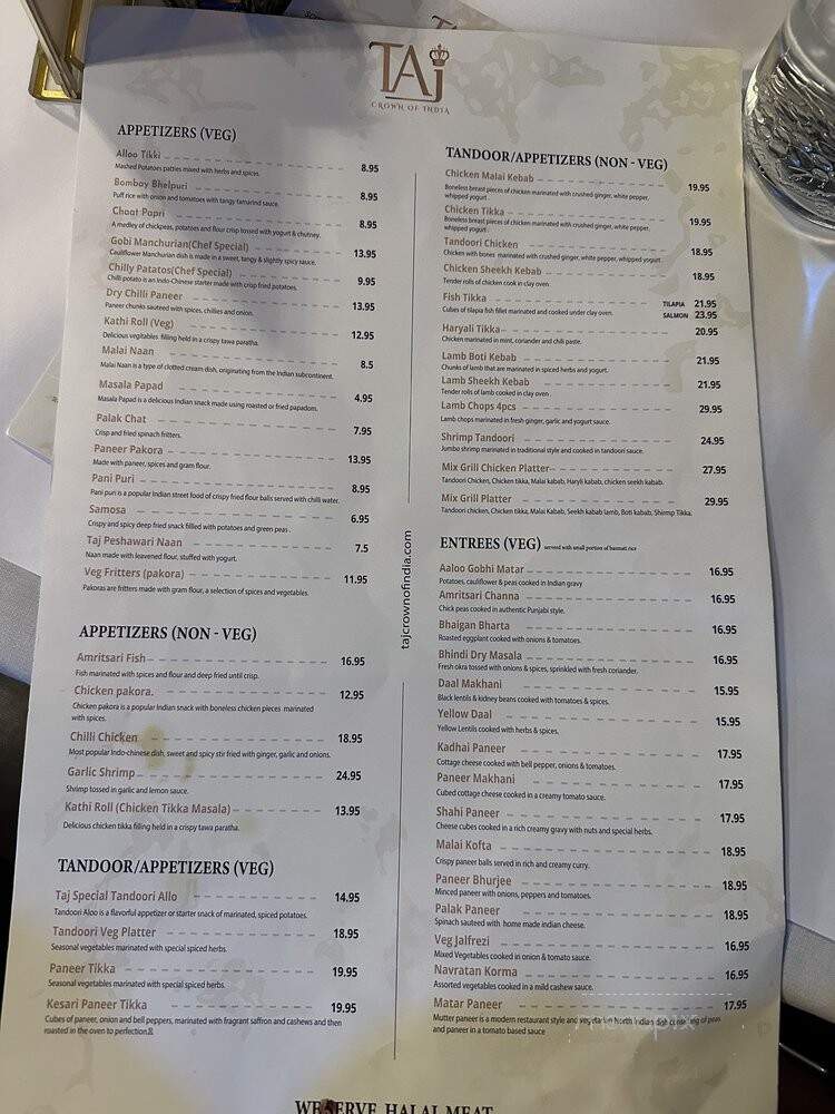 Taj Crown of India - East Setauket, NY menu_pic