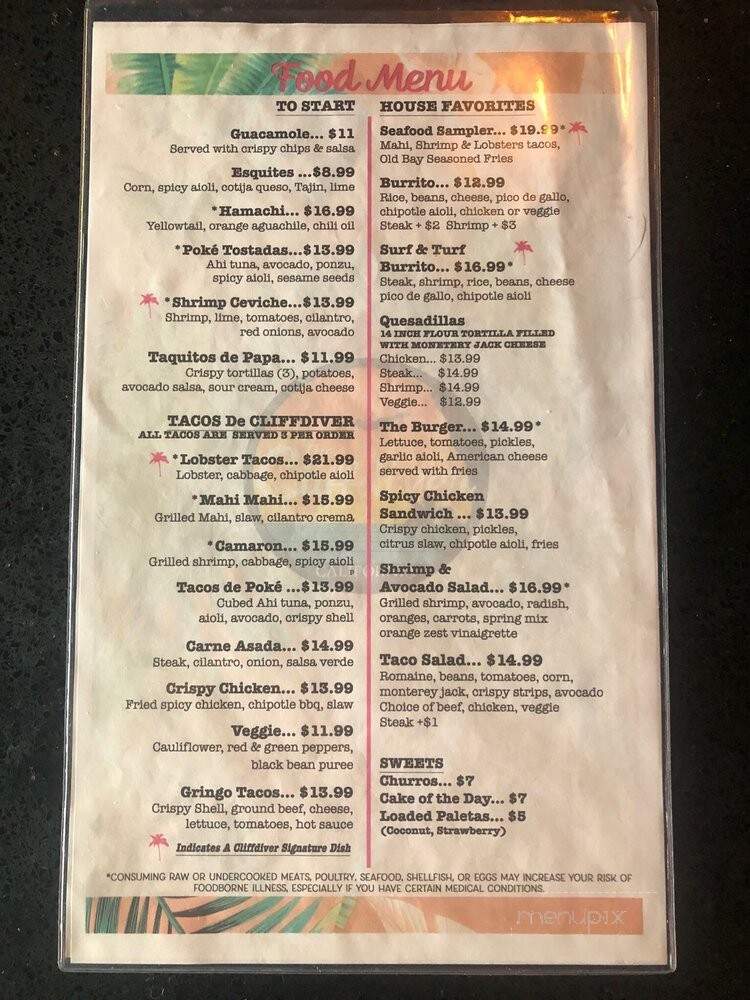 The cliffdiver - Huntington Beach, CA menu_pic