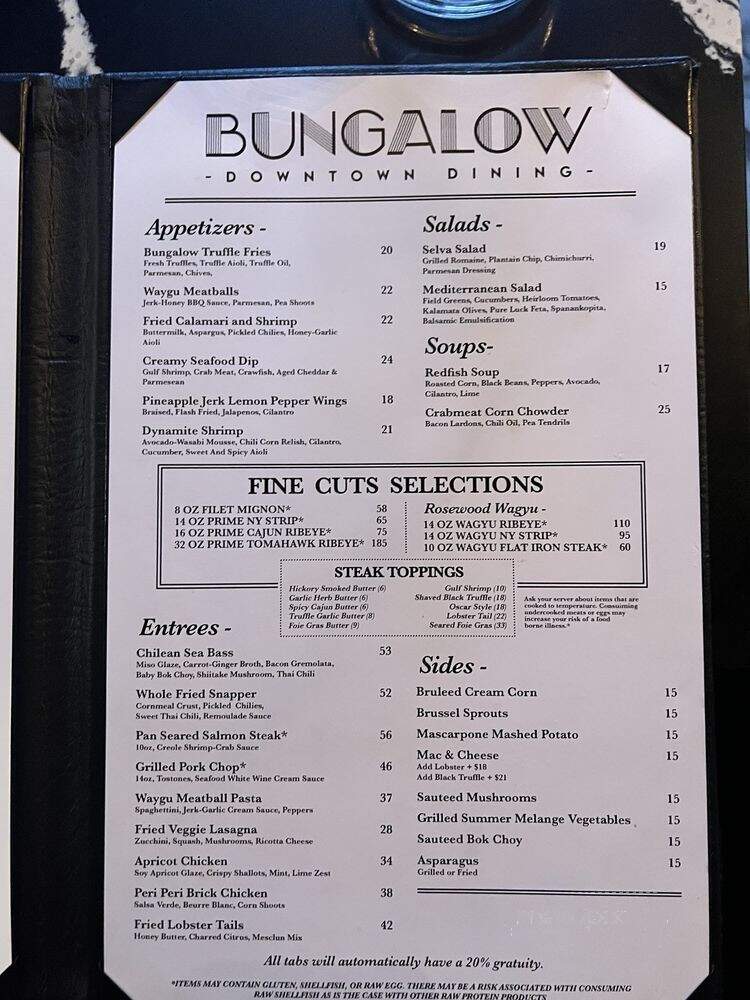 Bungalow Downtown Dining - Houston, TX menu_pic
