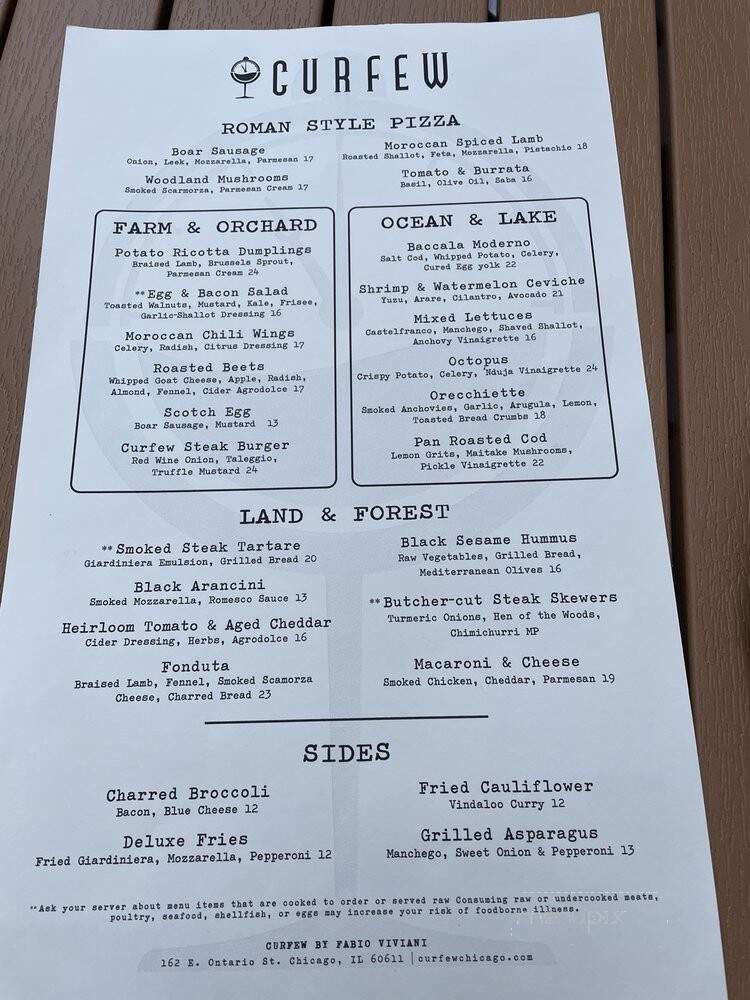 Curfew Chicago - Chicago, IL menu_pic