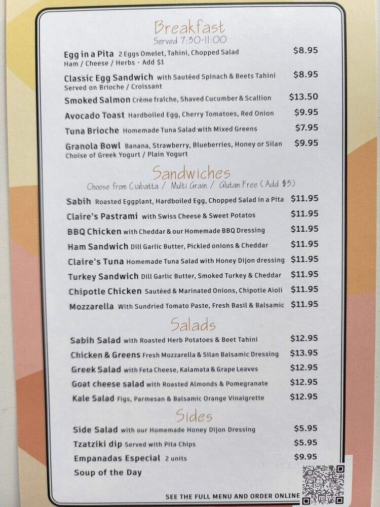Claire's Kitchen Cafe - New York, NY menu_pic