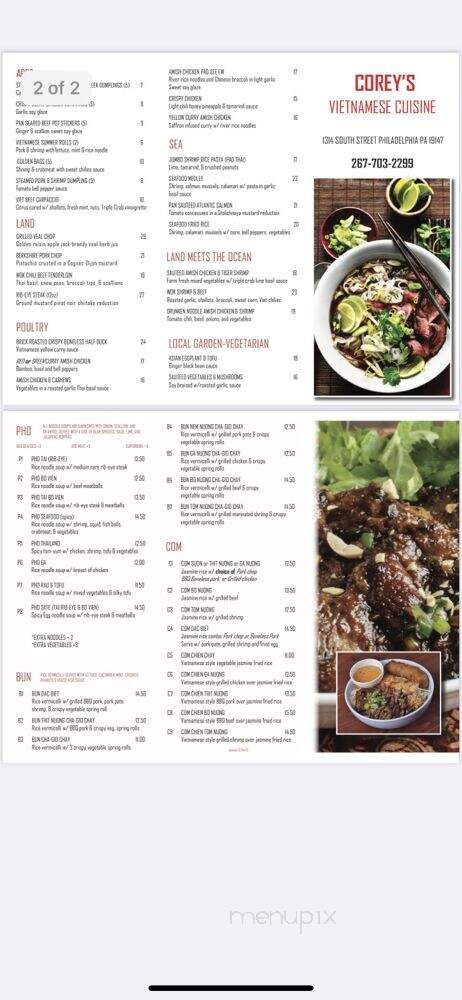 Corey's Crafty Vietnamese Cuisine - Philadelphia, PA menu_pic