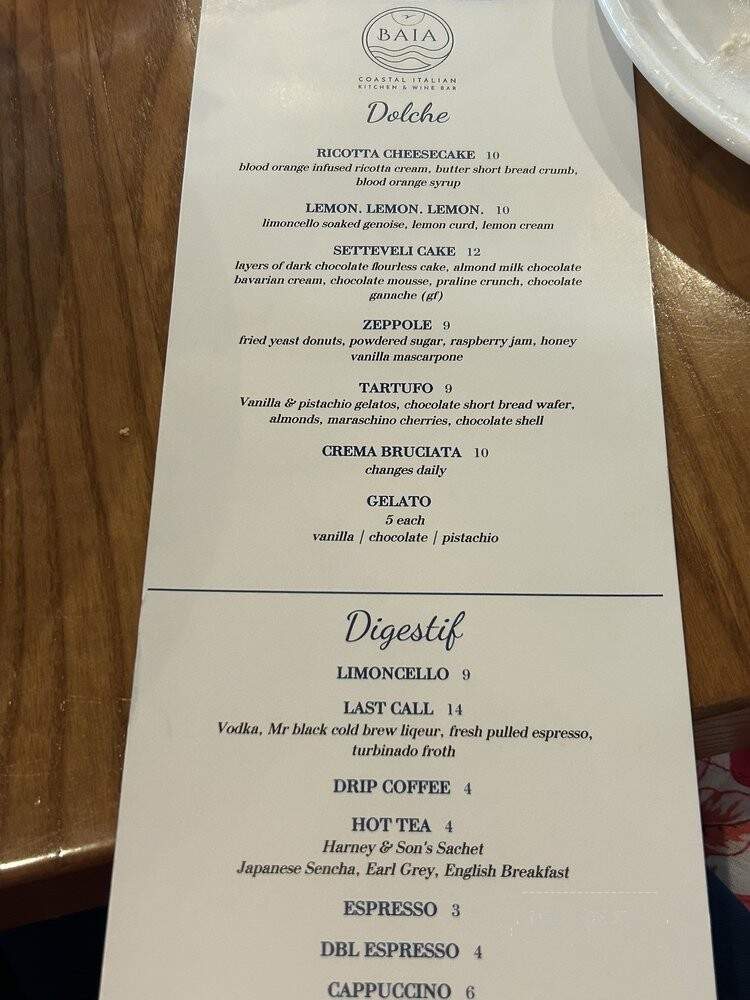 Baia Coastal Italian Kitchen & Wine Bar - Chesapeake Beach, MD menu_pic