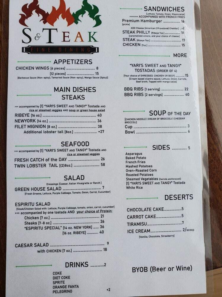 S & T Steakhouse - Chicago, IL menu_pic