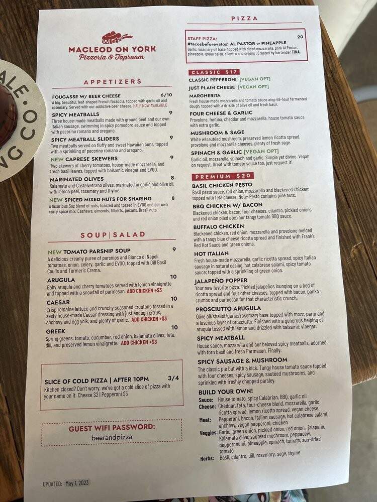 Macleod On York - Los Angeles, CA menu_pic