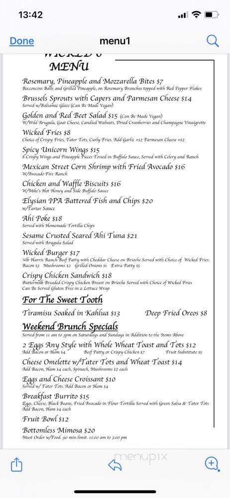 Wicked 6 Bar & Bites - San Francisco, CA menu_pic