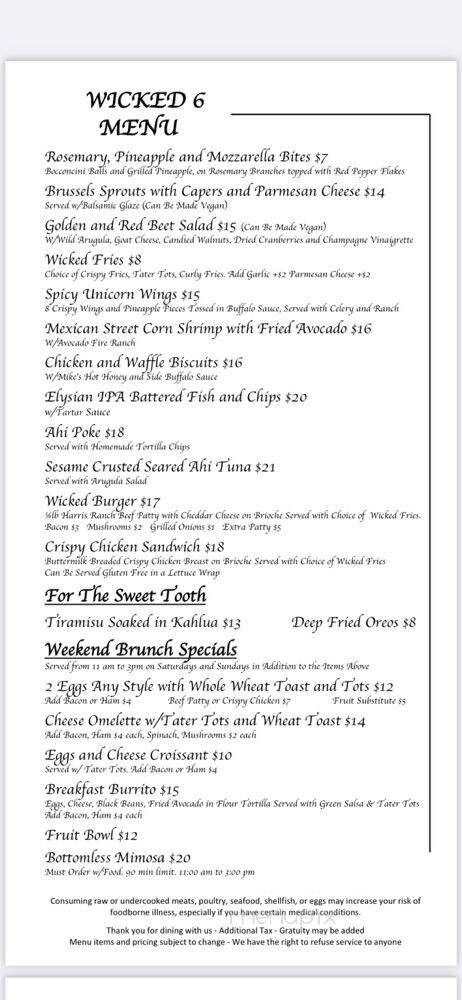 Wicked 6 Bar & Bites - San Francisco, CA menu_pic