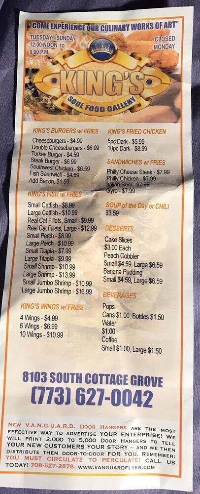 King's Soulfood Gallery - Chicago, IL menu_pic
