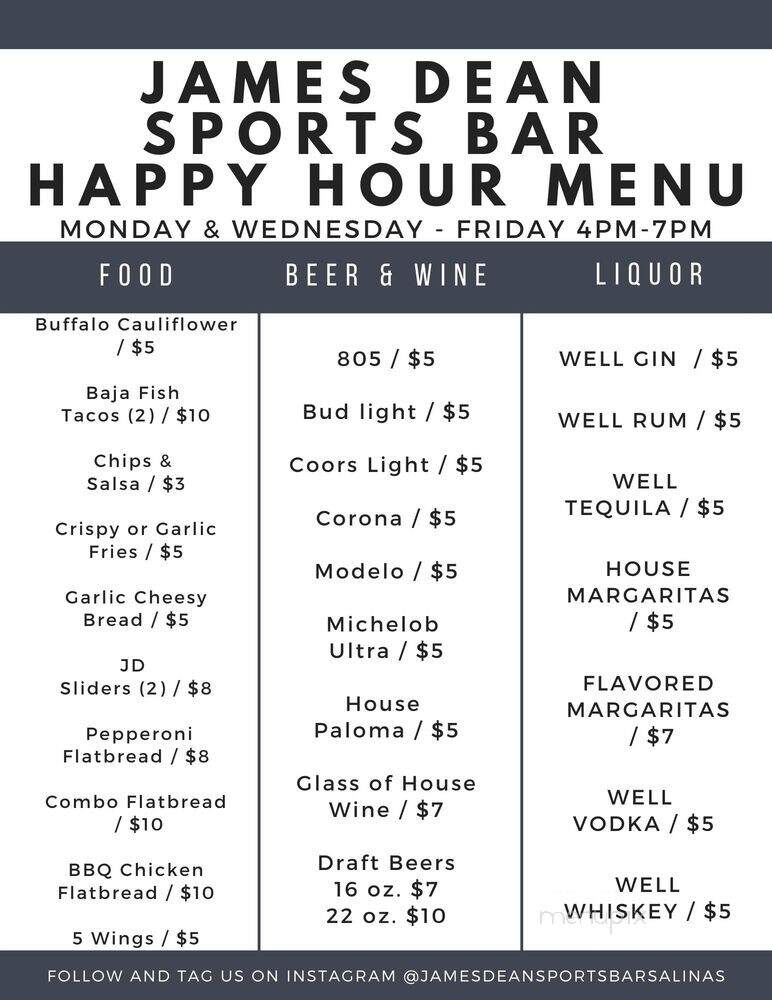 James Dean Sports Bar - Salinas, CA menu_pic