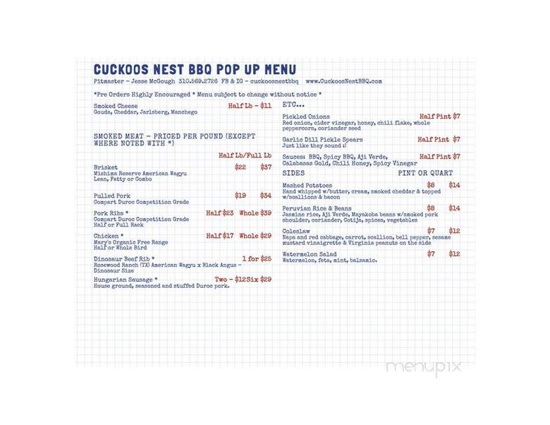 Cuckoos Nest BBQ - Calabasas, CA menu_pic