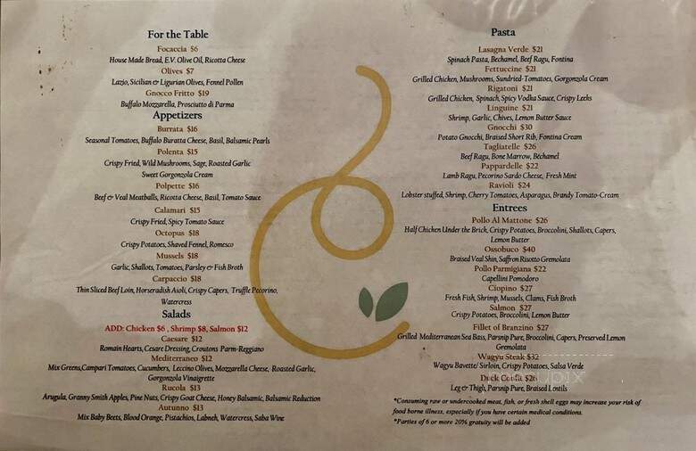 Ciccio Trattoria - McKinney, TX menu_pic