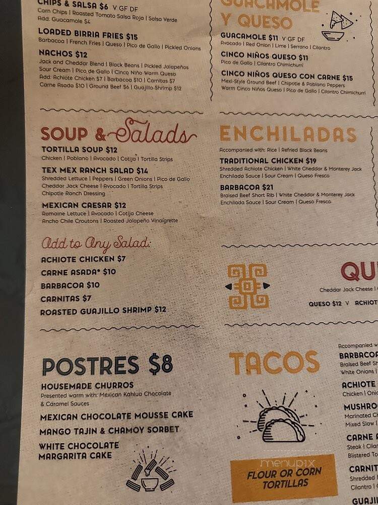 Cinco Ninos - Pocono Summit, PA menu_pic