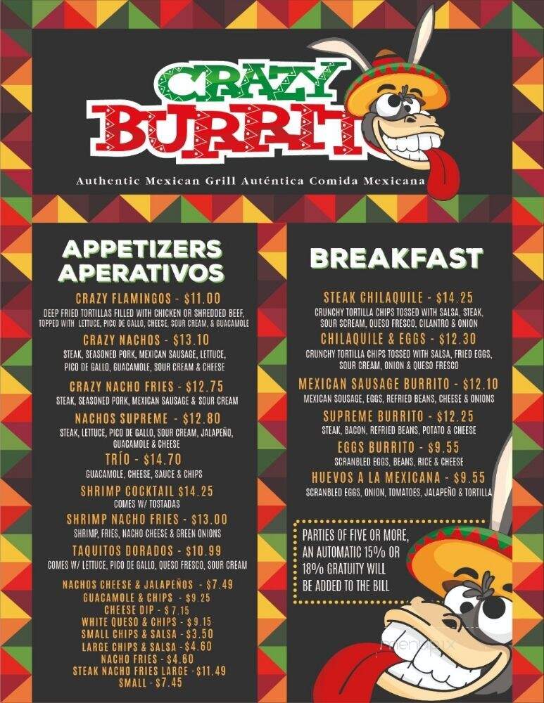 Crazyburrito Authentic Mexican Grill V - Tampa, FL menu_pic