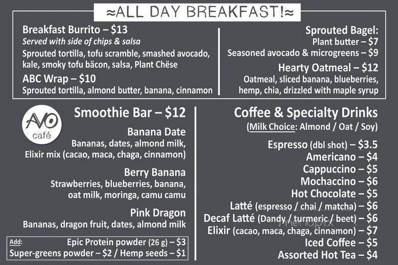 AVO Cafe - Carlsbad, CA menu_pic