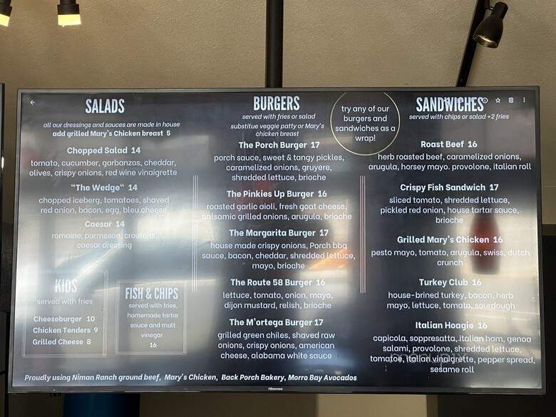 The Porch Eatery - Santa Margarita, CA menu_pic