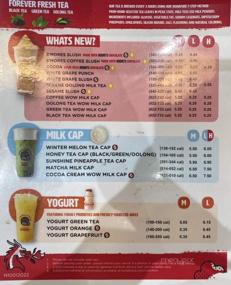 Kung Fu Tea - Fayetteville, NC menu_pic