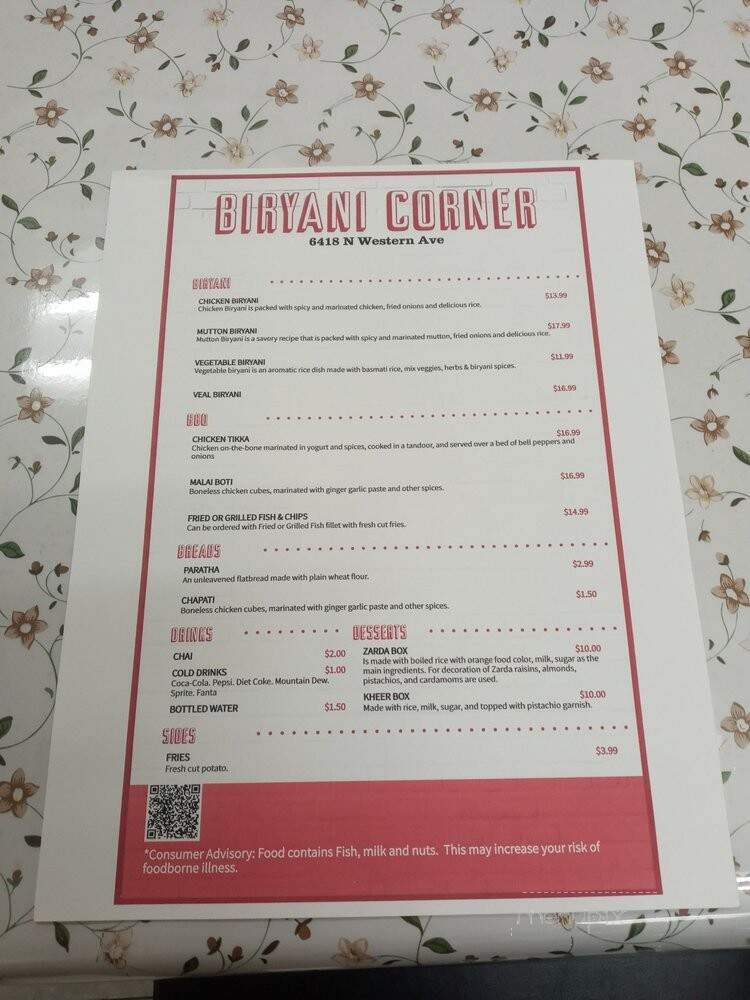 Biryani Corner - Chicago, IL menu_pic