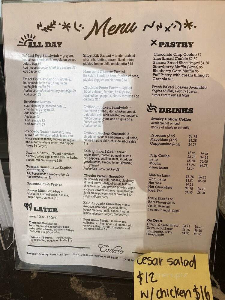 Cadoro Bakery - Inglewood, CA menu_pic