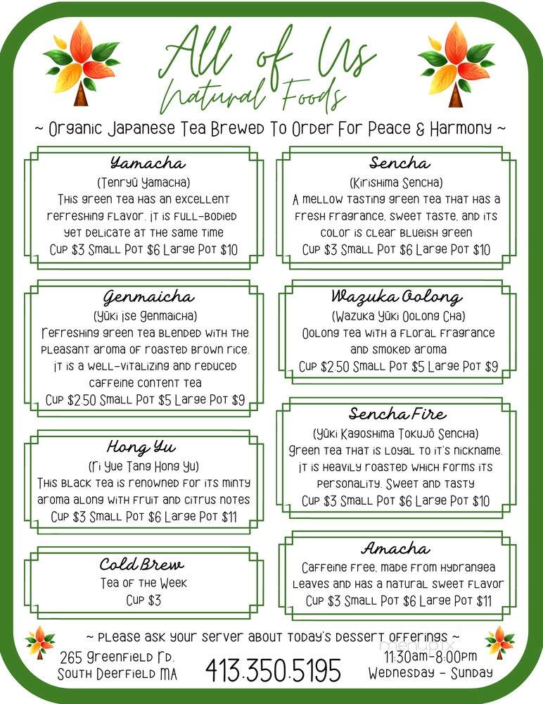 All Of Us Natural Foods - South Deerfield, MA menu_pic