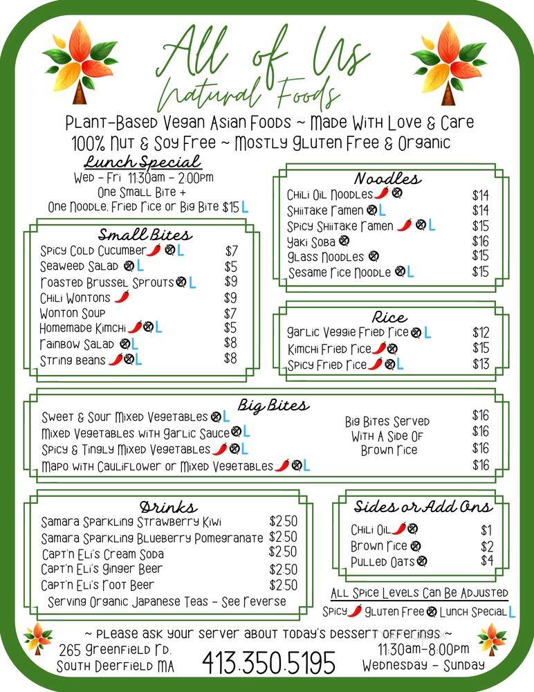 All Of Us Natural Foods - South Deerfield, MA menu_pic