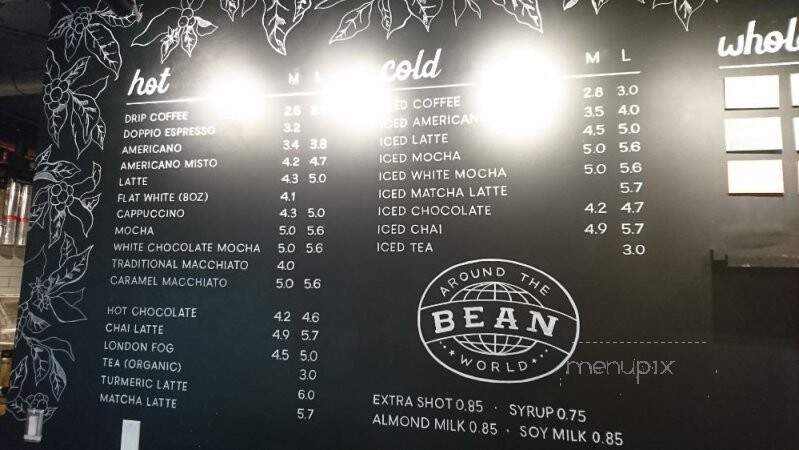 Bean Around the World Coffees - North Vancouver, BC menu_pic