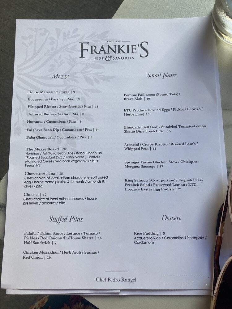 Frankie's Sips & Savories - Cincinnati, OH menu_pic