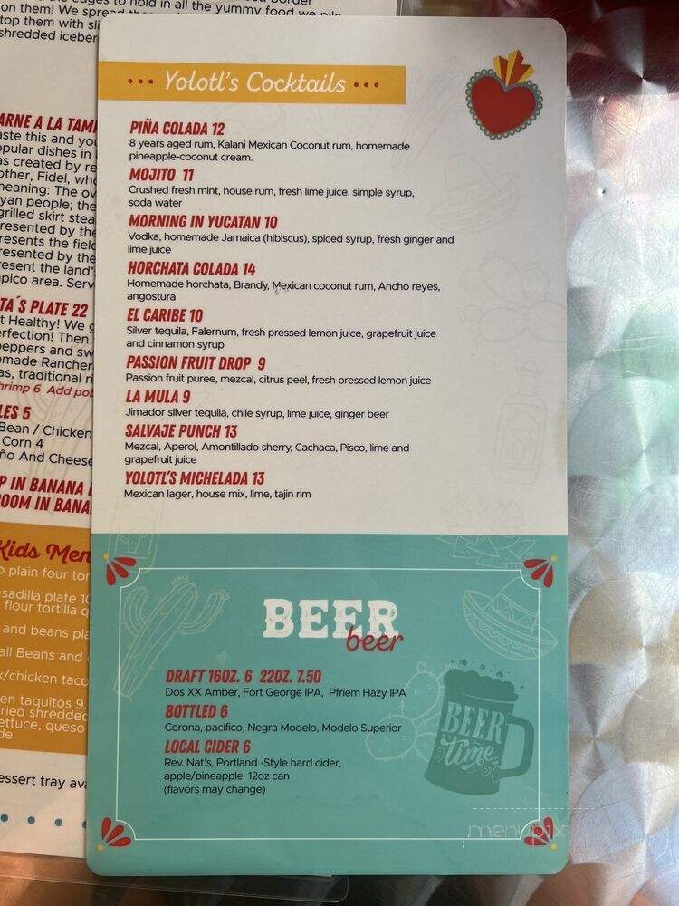 Yolotl Mexican Cuisine - Boring, OR menu_pic