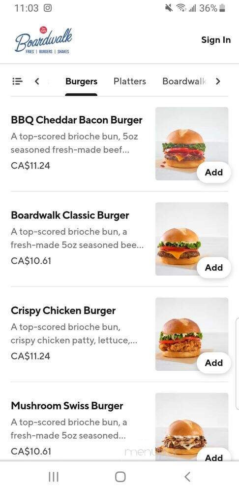 Boardwalk - Scarborough, ON menu_pic