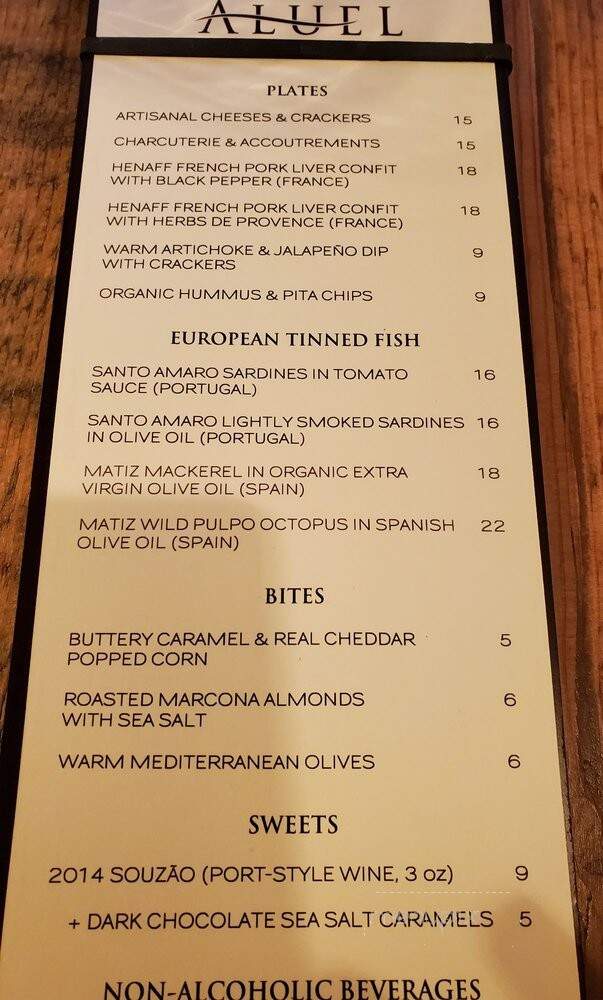 Aluel Cellars - Seattle, WA menu_pic